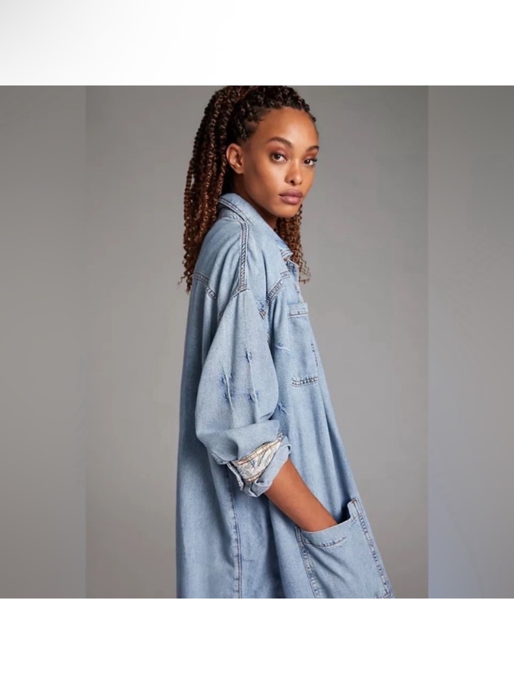 Anthropologie longline denim duster or dress size 1X coat - Picture 2 of 11
